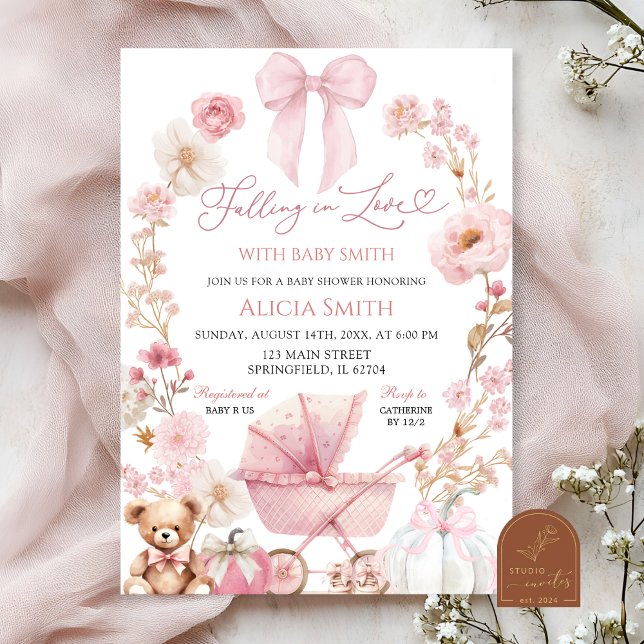 Pink Pumpkin Coquette Baby Carriage Baby Shower Invitation (Creator Uploaded)
