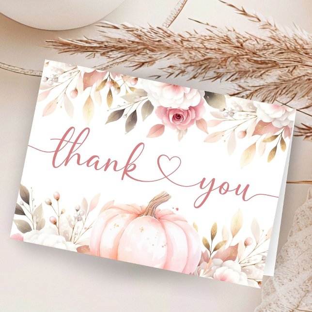 Pink Pumpkin Fall Baby Shower Folded Thank You  (Creator Uploaded)