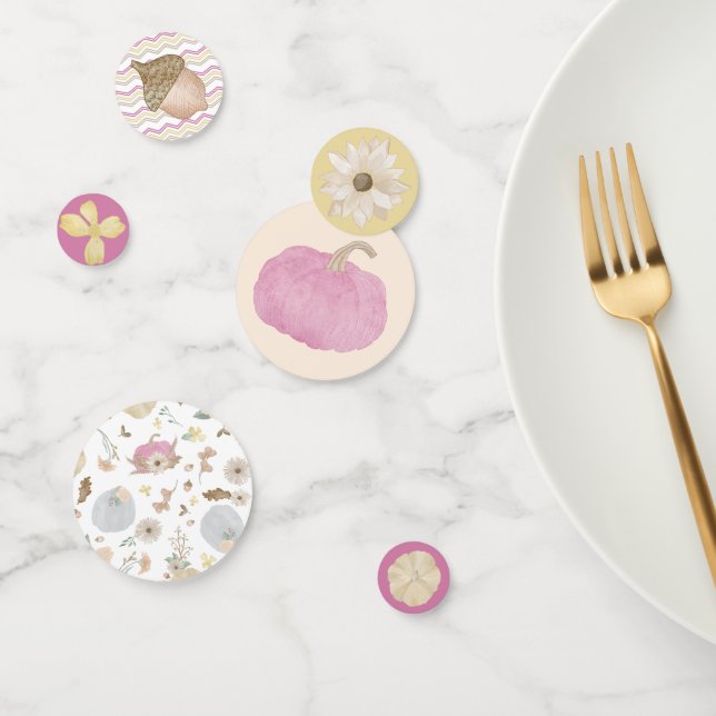 Pink Pumpkin Fall Baby Shower Table Confetti (Group)