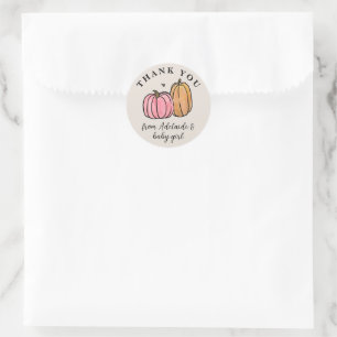 Pink Pumpkin Fall Baby Shower Thank You Classic Round Sticker