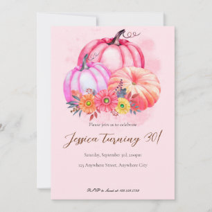 Pink Pumpkin Fall Birthday Invitation