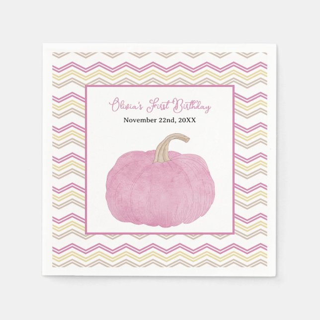 Pink Pumpkin Fall Birthday Party Napkins (Front)