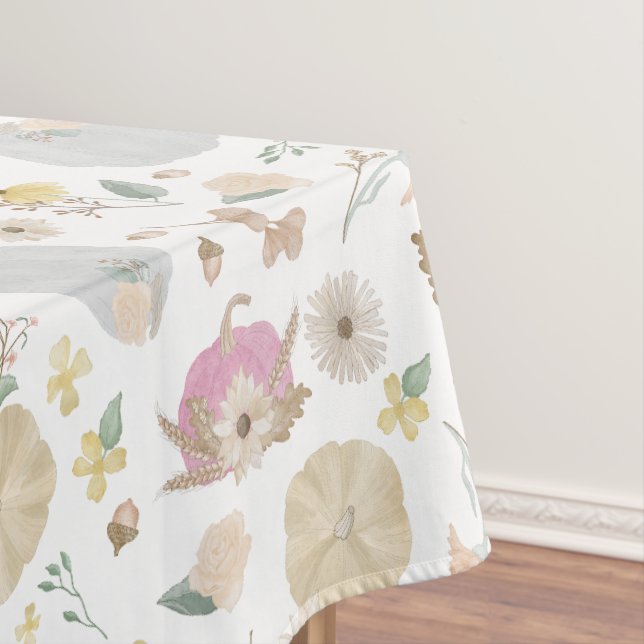 Pink Pumpkin Fall Floral Tablecloth (In Situ)