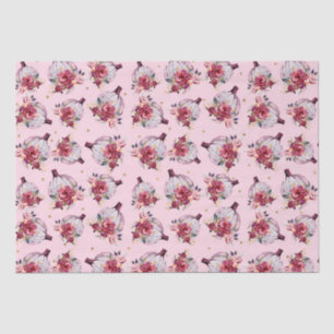 Pink pumpkin fall floral watercolor autumn pattern tissue paper
