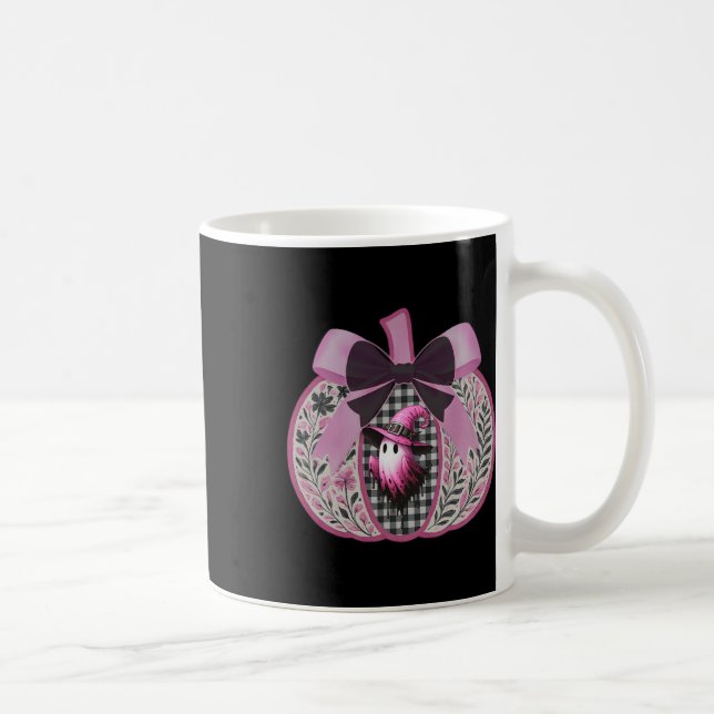 Pink Pumpkin Fall Halloween Cute Ghost Bow Breast  Coffee Mug (Right)