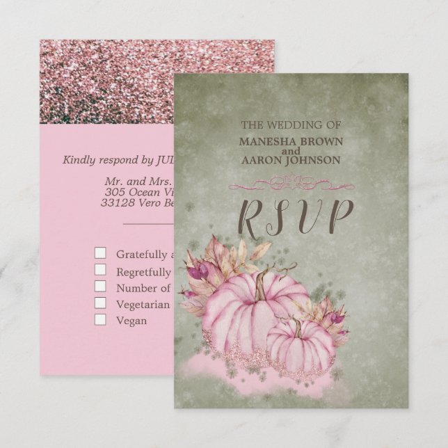 PINK Pumpkin Fall Harvest - Wedding RSVP Card (Front/Back)