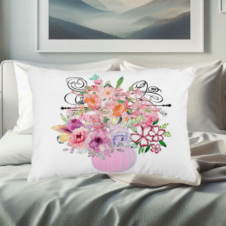Pink Pumpkin Fall Home Decor Floral Watercolor  Accent Pillow