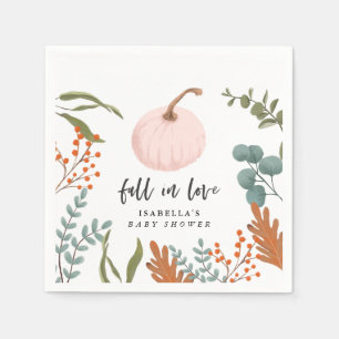 Pink Pumpkin Fall In Love Baby Shower Napkin