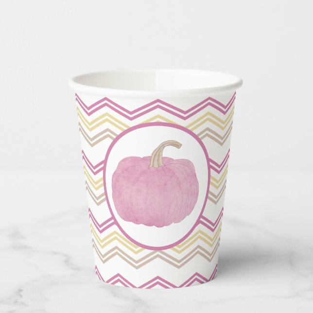 Pink Pumpkin Fall Party Paper Cups (Left)