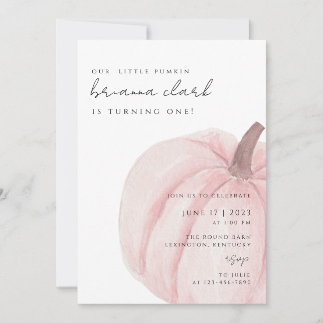 pink pumpkin First Birthday  Invitation (Front)
