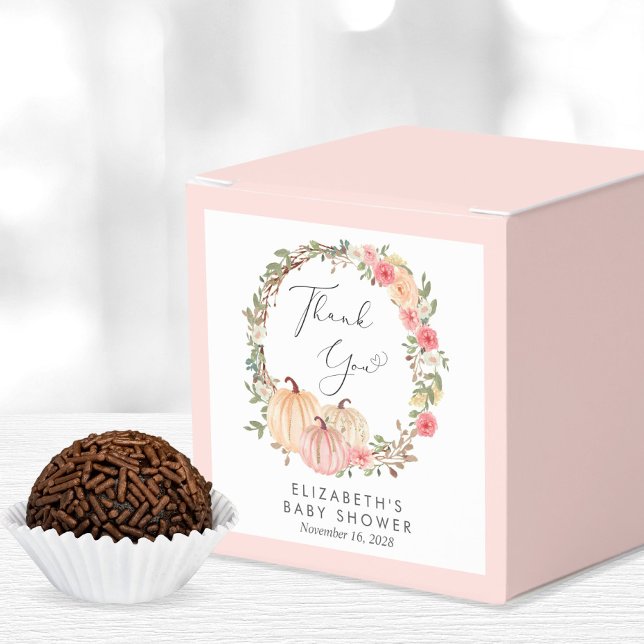 Pink Pumpkin Floral Baby Girl Shower Thank You Favor Box (Creator Uploaded)