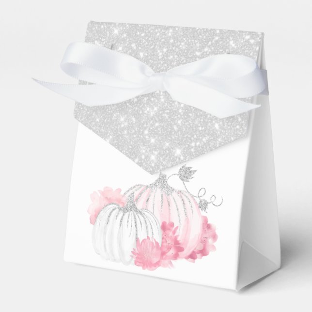 Pink Pumpkin Floral Baby Girl Shower Thank You Favor Box (Front Side)