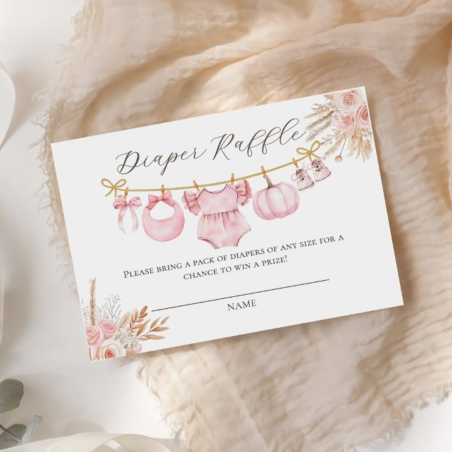 Pink Pumpkin Floral Baby Shower Diaper Raffle Enclosure Card (Creator Uploaded)