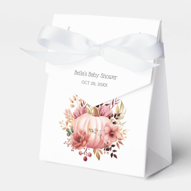 Pink Pumpkin Floral Baby Shower Favor Box (Front Side)