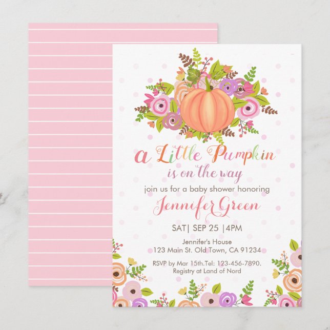 Pink Pumpkin Floral Baby Shower Invitation (Front/Back)