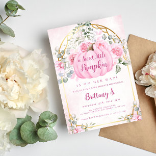 Pink Pumpkin Floral Baby Shower Invitation