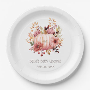 Pink Pumpkin Floral Baby Shower Paper Plate