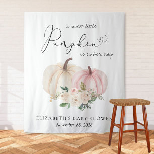 Pink Pumpkin Floral Baby Shower Photo Backdrop Tapestry