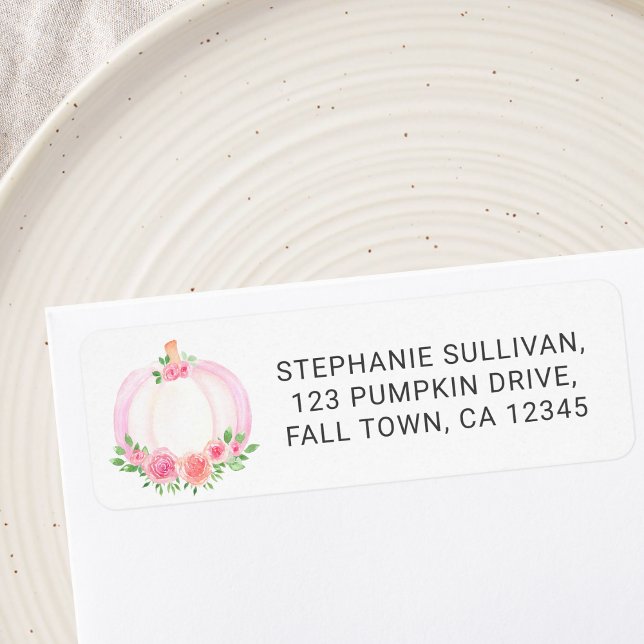 Pink Pumpkin Floral Baby Shower Return Address  (Creator Uploaded)