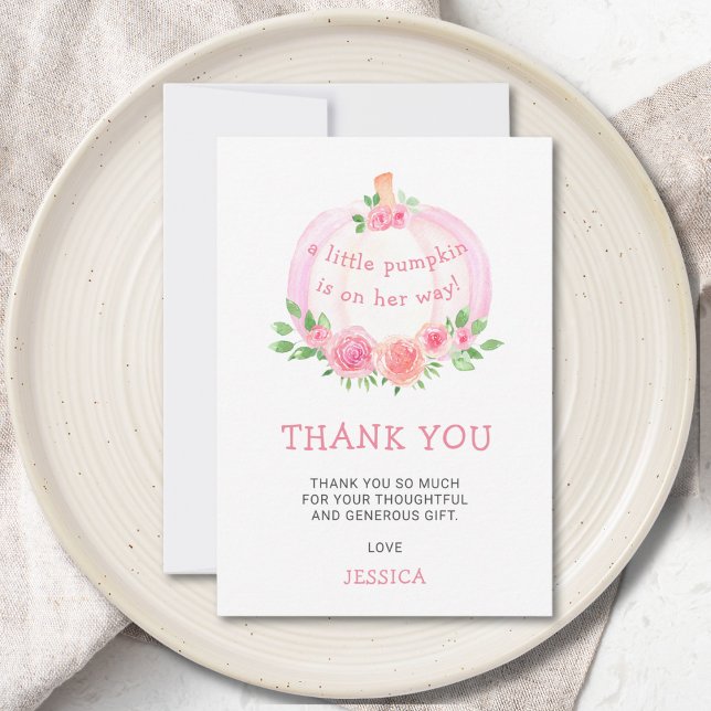 Pink Pumpkin Floral Baby Shower Thank You Card (Creator Uploaded)