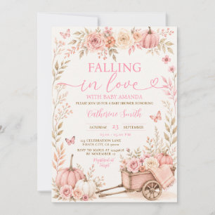 Pink Pumpkin Floral Falling in love Baby Shower Invitation