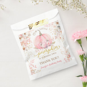 Pink Pumpkin Floral Gold Glitter Girl 2nd Birthday Favour Bag