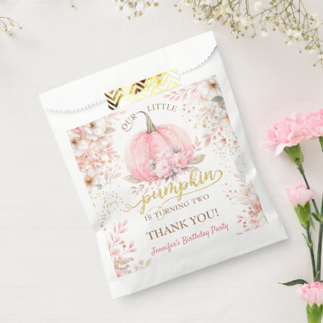 Pink Pumpkin Floral Gold Glitter Girl 2nd Birthday Favour Bag (Sealed)