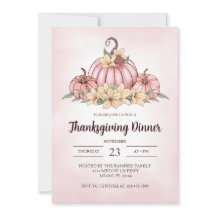 Pink Pumpkin Floral Thanksgiving Invitation