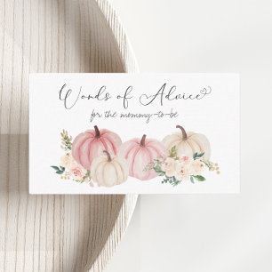 Pink Pumpkin Floral Words Of Advice Baby Shower Enclosure Card