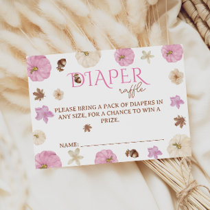 Pink Pumpkin Flowers Baby Shower Diaper Raffle  Enclosure Card