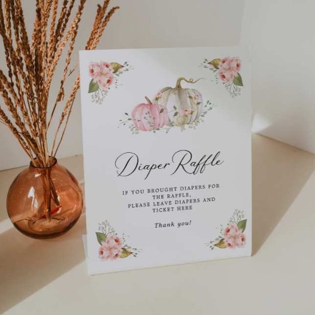 Pink Pumpkin Girl Baby Shower Diaper Raffle Sign (Little Pumpkin Diaper Raffle Sign)