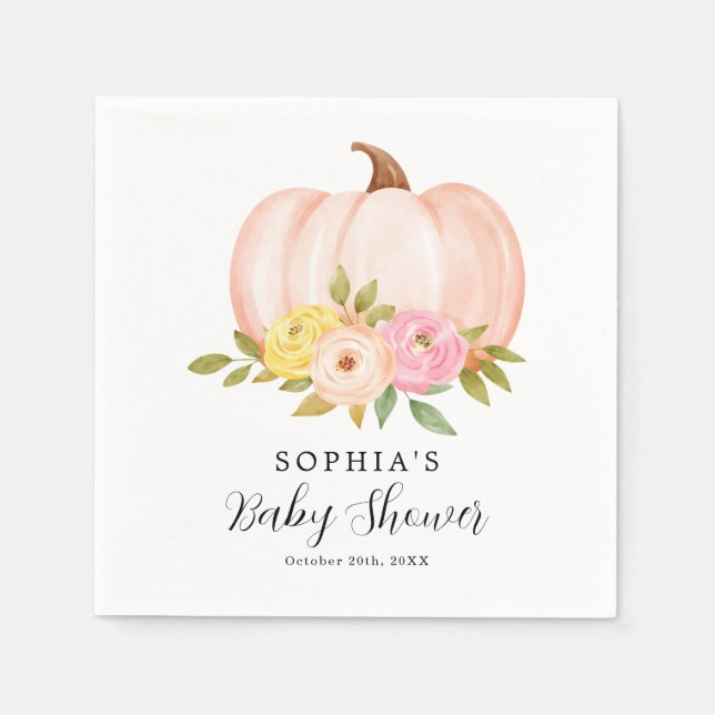 Pink Pumpkin Girl Baby Shower Paper Napkin (Front)