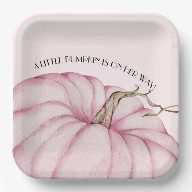 Pink Pumpkin Girl Baby Shower Paper Plate (Front)
