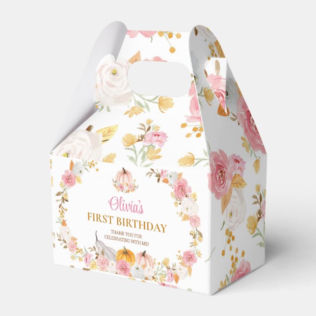 Pink Pumpkin Girl First Birthday Favour Box (Front Side)