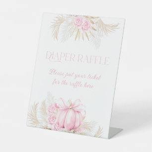 Pink Pumpkin Girl Floral Bow Baby Shower Diaper Pedestal Sign