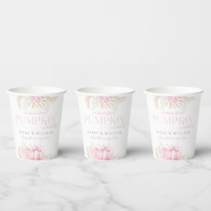 Pink Pumpkin Girl Floral Bow Baby Shower  Paper Cups
