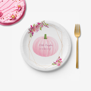 Pink Pumpkin Girly Baby Shower Paper Plate