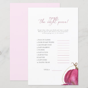Pink Pumpkin Guess The Price Baby Shower Game 