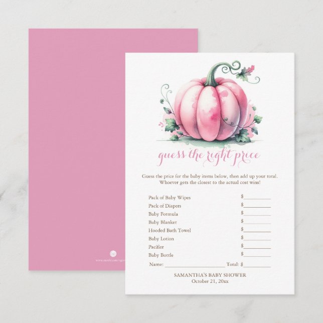 Pink Pumpkin Guess the Right Price Game Invitation (Front/Back)