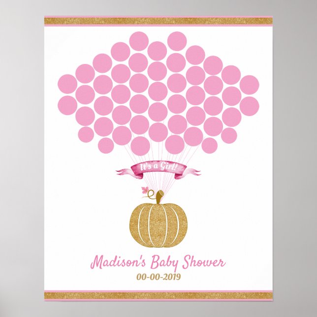 Pink Pumpkin Guest Book page sign gold shower (Front)