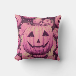 Pink Pumpkin Halloween Throw Pillow