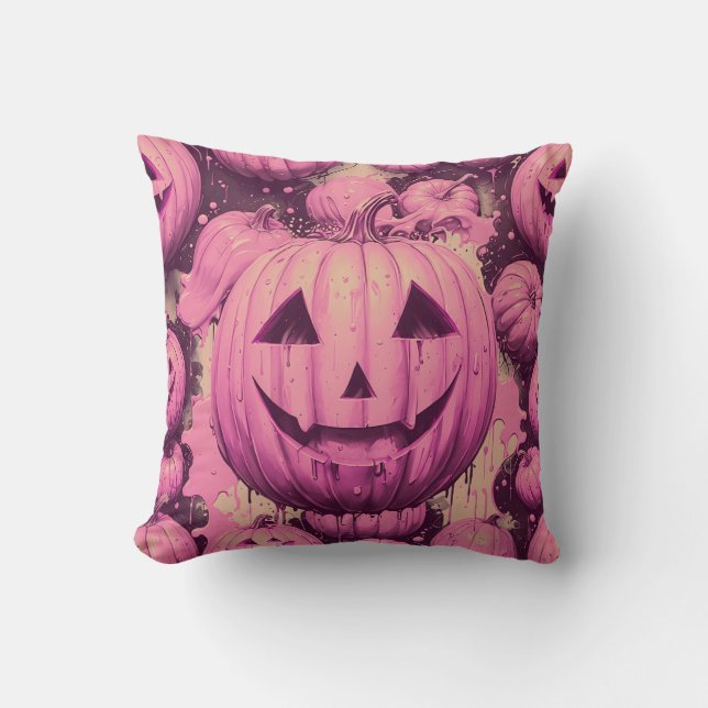 Pink Pumpkin Halloween  Throw Pillow (Front)