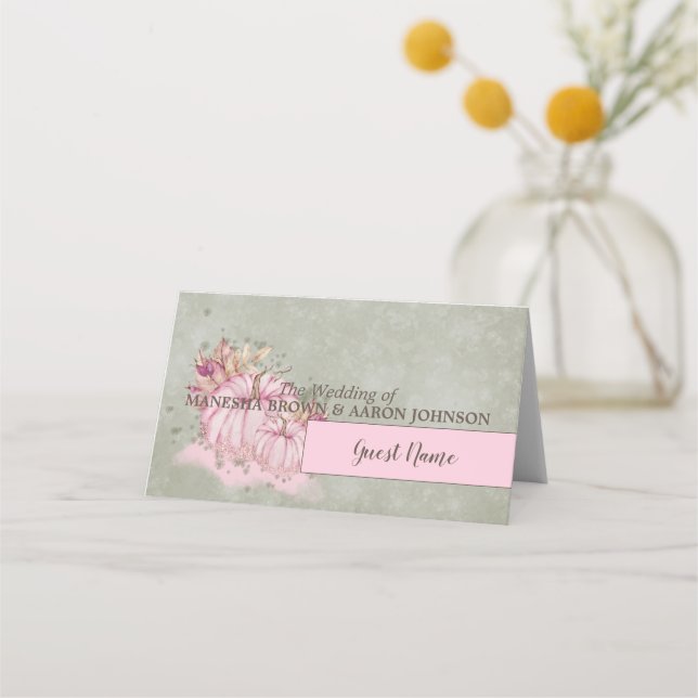 Pink Pumpkin Harvest Fall - Place Card (Front)