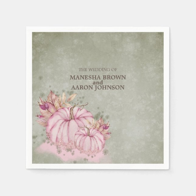 PINK Pumpkin Harvest - Wedding Cocktail Napkin (Front)