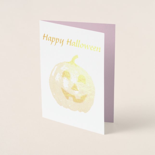 Pink pumpkin Jack O Lantern for Halloween Foil Card (Front)