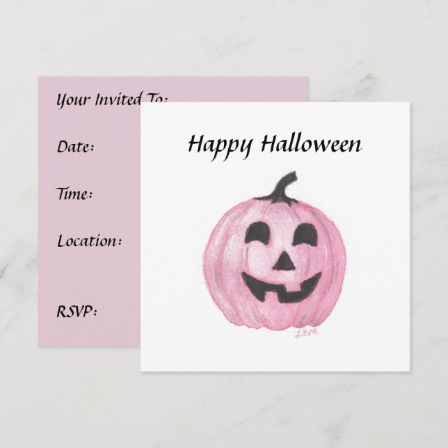 Pink pumpkin Jack O Lantern for Halloween Invitation (Front/Back)