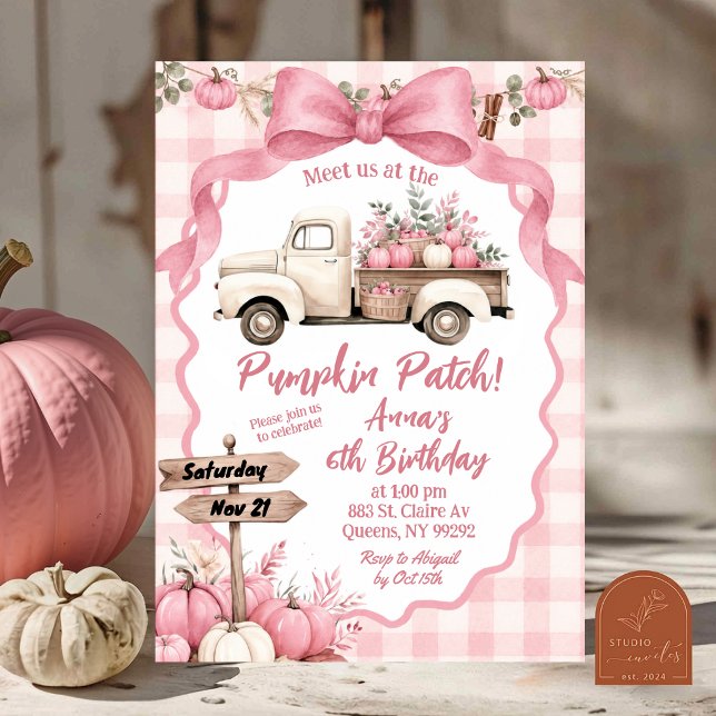 Pink Pumpkin Patch Birthday Party Invitation (Creator Uploaded)