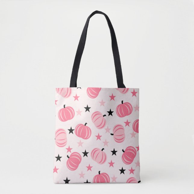 Pink Pumpkin Pattern With Stars Tote Bag (Front)
