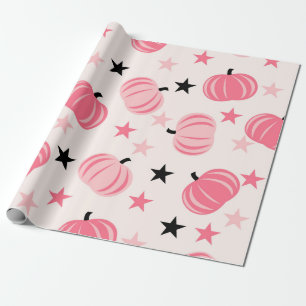 Pink Pumpkin Pattern With Stars Wrapping Paper