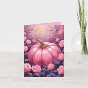 Pink Pumpkin Rose Floral Halloween Thanksgiving Holiday Card